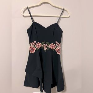 Strapless Black Formal Dress with Floral Embroidery NWT
